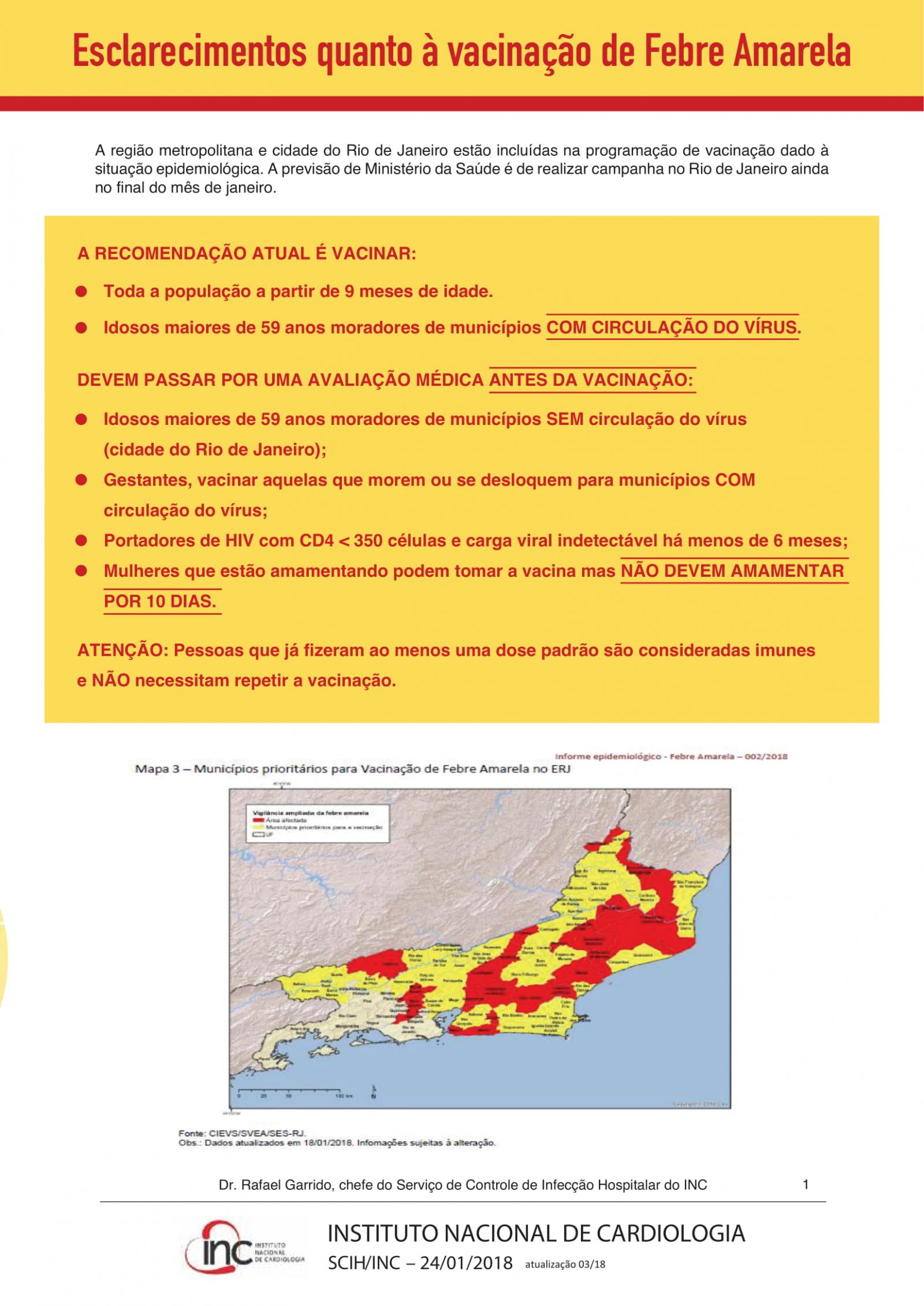 ESCLARECIMENTOS QUANTO À VACINAÇÃO DE FEBRE AMARELA